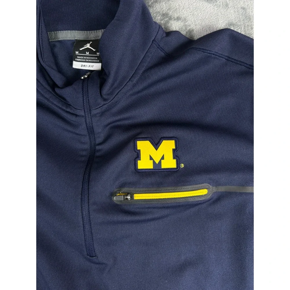 Y2K Jordan Michigan Wolverines Quarter Zip Pullover Navy Blue Men's M Dri Fit‎
